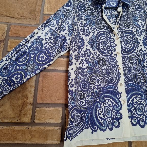 Zara Paisley Printed Silky Button Down Blouse Small - Picture 4 of 8